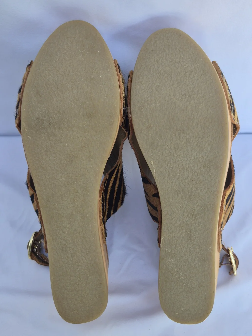 DIBA Zebra Print Leather Cow Fur Women's Wedge Heel Sandals Size 7.5